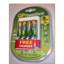 CARGADOR GP PowerBank c/4 Pilas AAA Recargables 950mAh