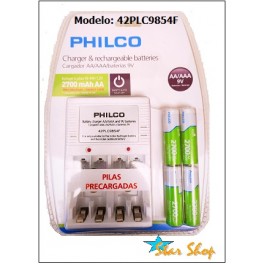 CARGADOR PARA PILAS Ni-MH 1.2V AA/AAA/BATERÍAS 9V CON 4 PILAS MARCA PHILCO